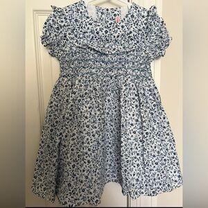 La coqueta blue floral silvana hand smocked dress, 3y
